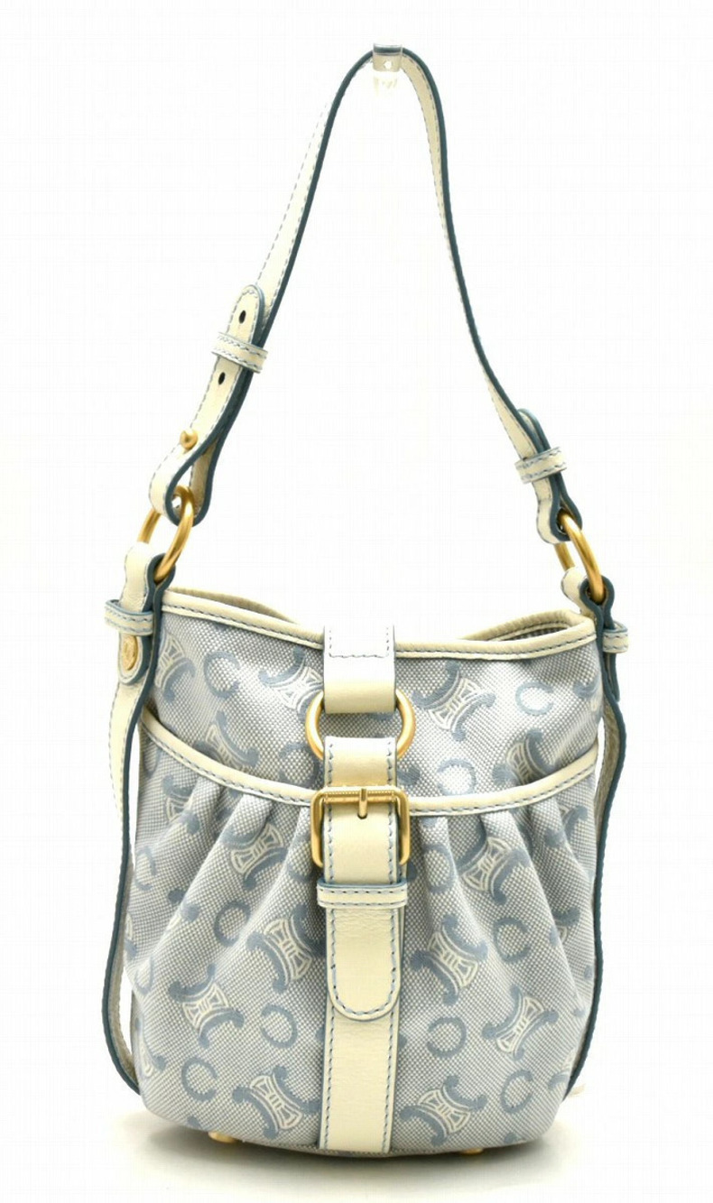 Celine Macadam handbag canvas leather blue white